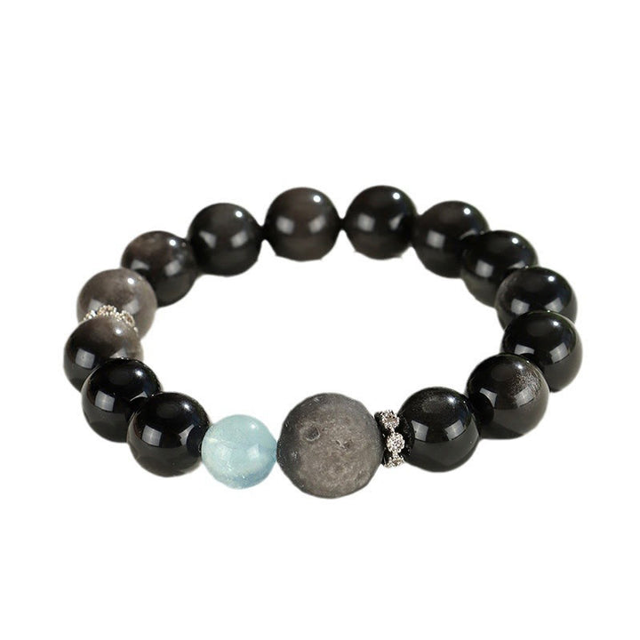 Braccialetto di protezione del pianeta con testa di gatto, volpe, ossidiana naturale e Buddha Stones in argento - image 11