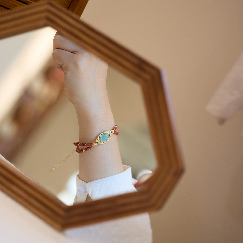 Bracciale Buddha Stones in argento sterling 925 placcato oro naturale agata rossa loto giada calma doppio strato