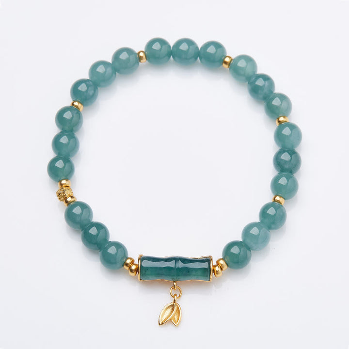 Braccialetto portafortuna con ciondolo in bambù di giada verde naturale placcato oro in argento sterling 925 Buddha Stones