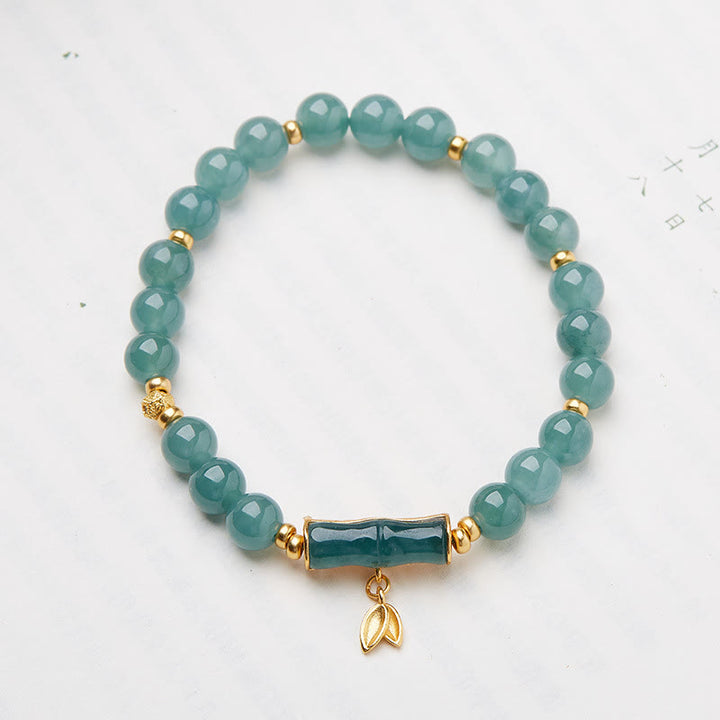 Braccialetto portafortuna con ciondolo in bambù di giada verde naturale placcato oro in argento sterling 925 Buddha Stones