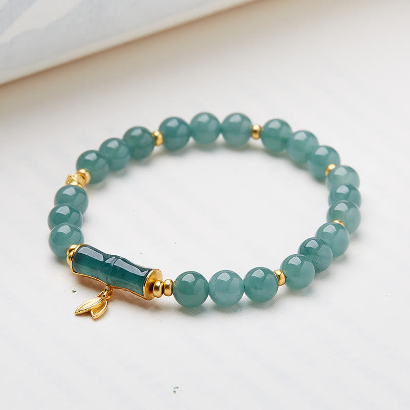 Braccialetto portafortuna con ciondolo in bambù di giada verde naturale placcato oro in argento sterling 925 Buddha Stones