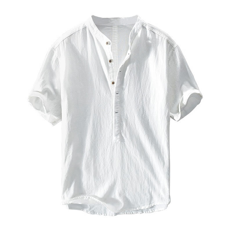 Camicia da uomo a maniche corte con mezza abbottonatura, tinta unita, con motivo Buddha Stones. Abbigliamento in cotone. - image 9