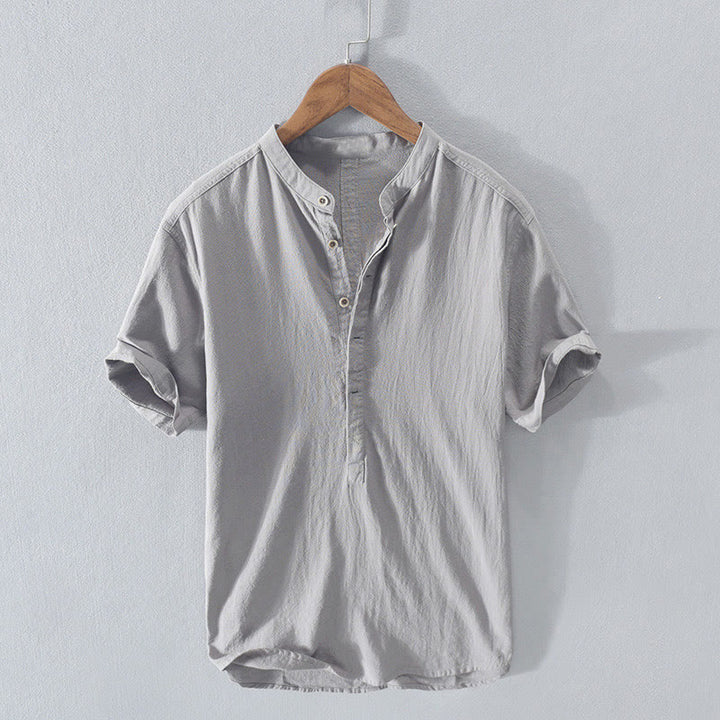 Camicia da uomo a maniche corte con mezza abbottonatura, tinta unita, con motivo Buddha Stones. Abbigliamento in cotone. - Grigio chiaro - US/UK/AU40, EU50 (3XL) - image 11