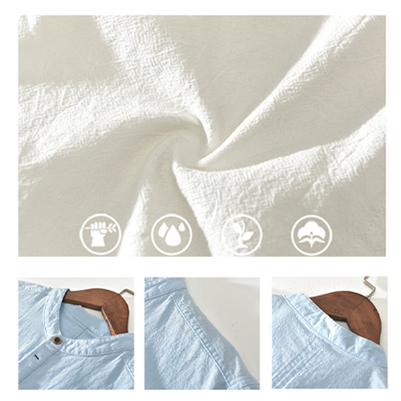 Camicia da uomo a maniche corte con mezza abbottonatura, tinta unita, con motivo Buddha Stones. Abbigliamento in cotone. - image 14