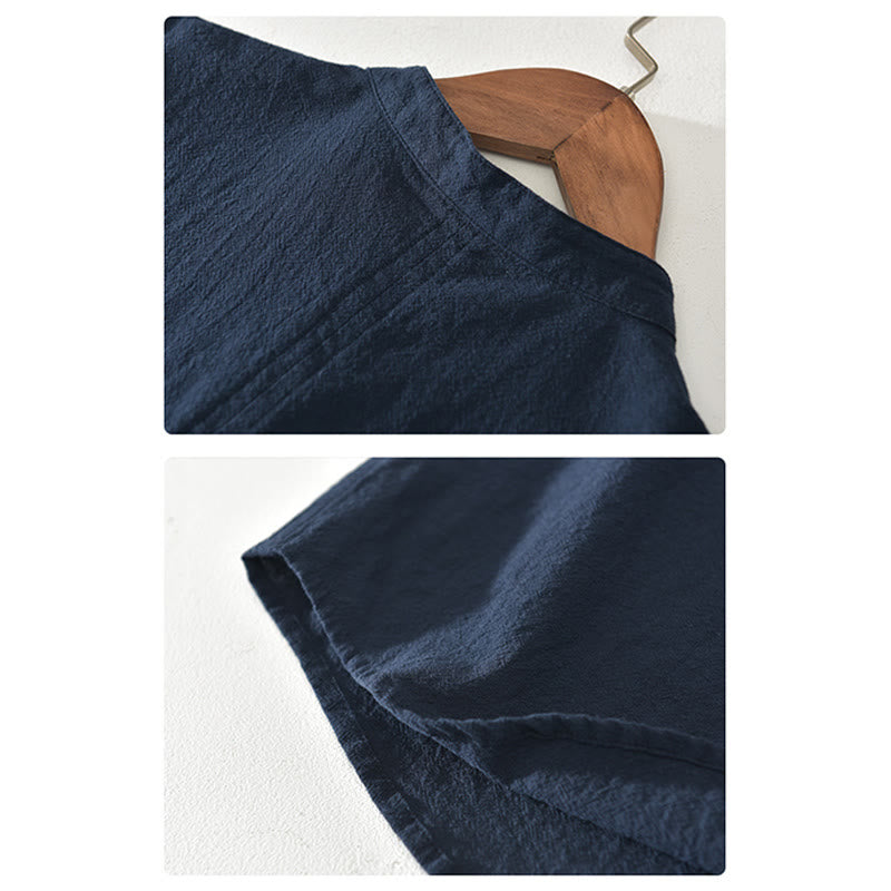 Camicia da uomo a maniche corte con mezza abbottonatura, tinta unita, con motivo Buddha Stones. Abbigliamento in cotone. - image 5