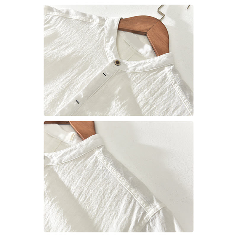 Camicia da uomo a maniche corte con mezza abbottonatura, tinta unita, con motivo Buddha Stones. Abbigliamento in cotone. - image 8