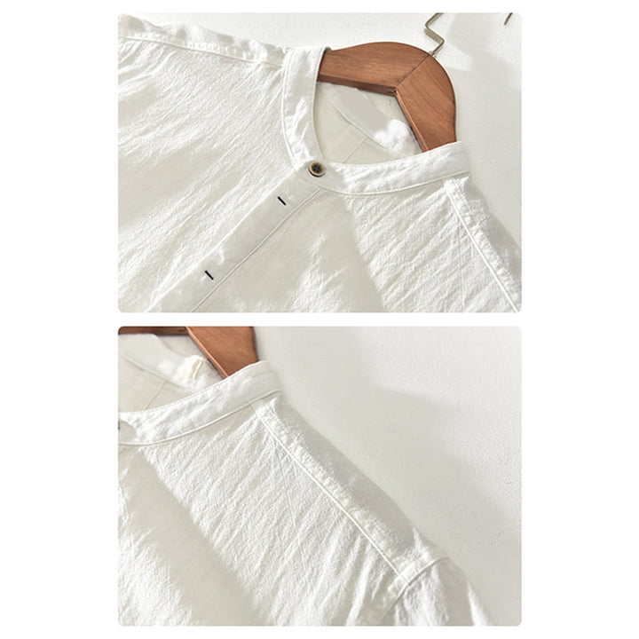 Camicia da uomo a maniche corte con mezza abbottonatura, tinta unita, con motivo Buddha Stones. Abbigliamento in cotone. - image 8