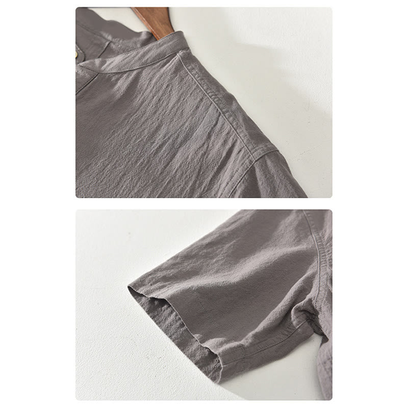 Camicia da uomo a maniche corte con mezza abbottonatura, tinta unita, con motivo Buddha Stones. Abbigliamento in cotone. - image 12