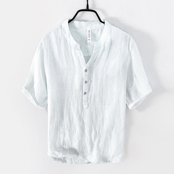 Camicia a maniche corte con bottoni a tinta unita Buddha Stones in cotone e lino per uomo - manica corta - Bianco - US/UK/AU50, EU60 (5XL) - image 12
