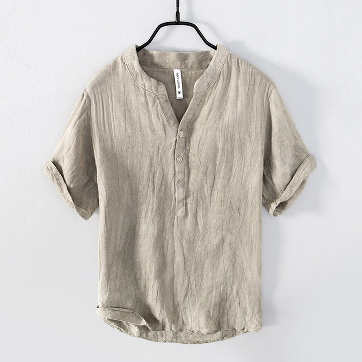Camicia a maniche corte con bottoni a tinta unita Buddha Stones in cotone e lino per uomo - manica corta - Biancheria - US/UK/AU50, EU60 (5XL) - image 17