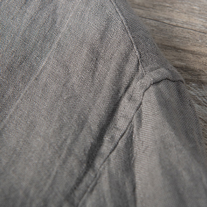 Camicia a maniche corte con bottoni a tinta unita Buddha Stones in cotone e lino per uomo - image 7