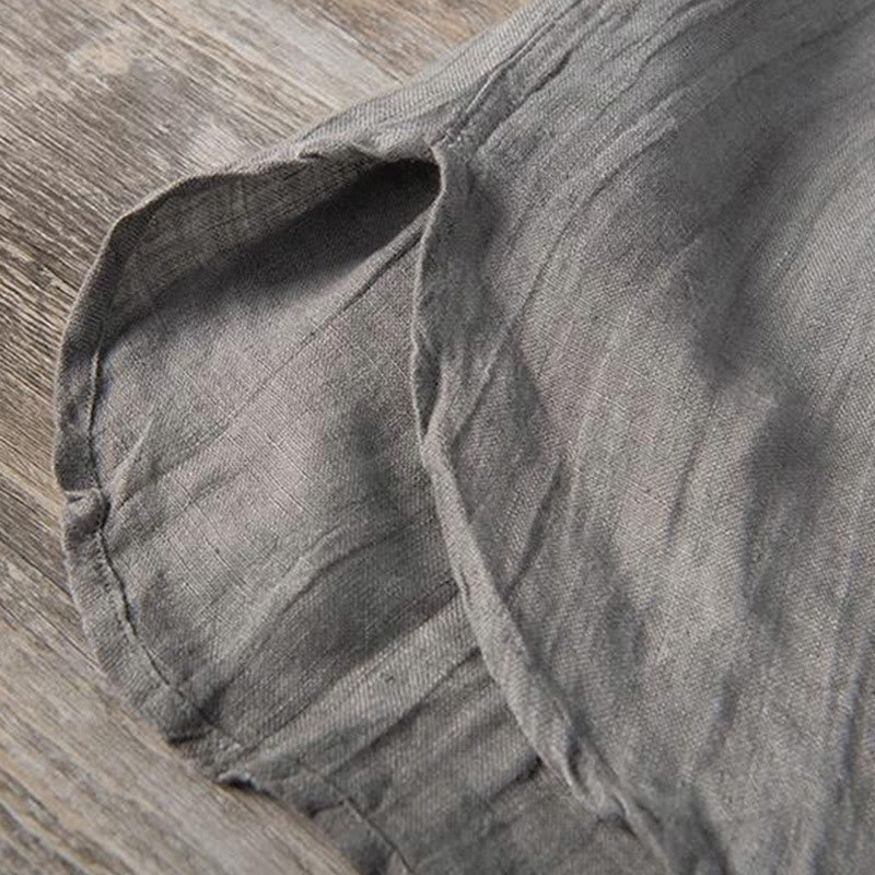 Camicia a maniche corte con bottoni a tinta unita Buddha Stones in cotone e lino per uomo - image 10