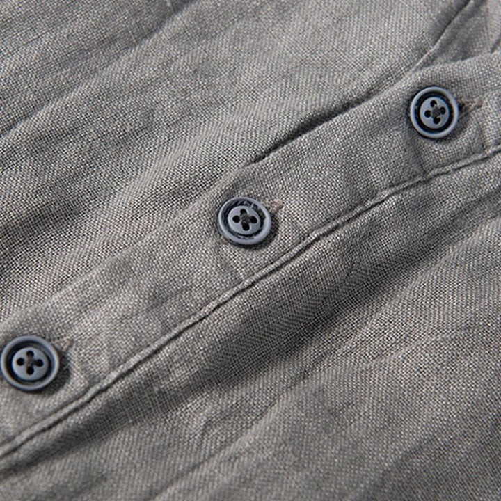 Camicia a maniche corte con bottoni a tinta unita Buddha Stones in cotone e lino per uomo - image 6