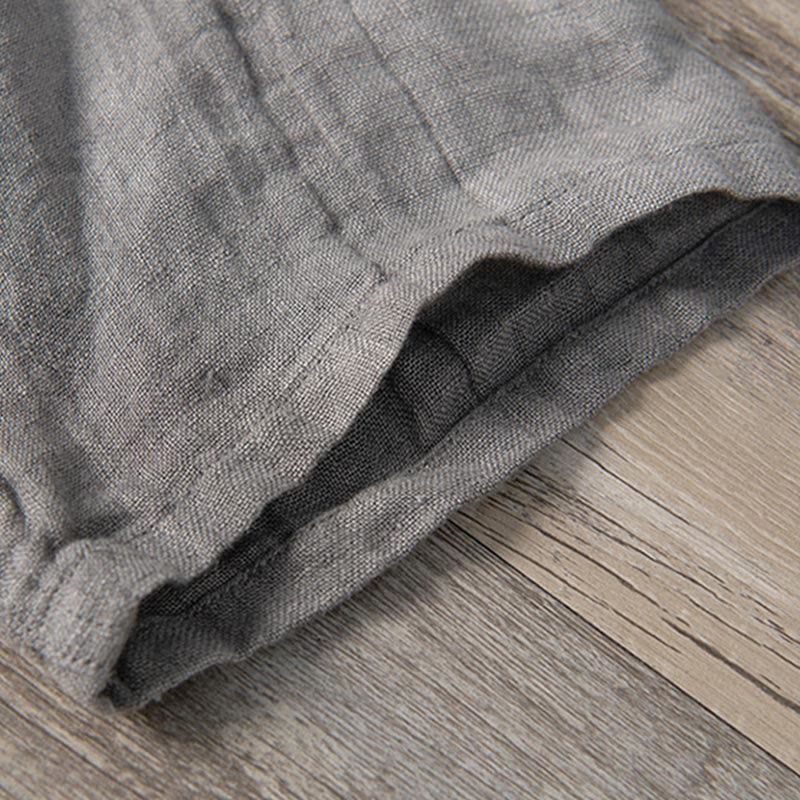 Camicia a maniche corte con bottoni a tinta unita Buddha Stones in cotone e lino per uomo - image 8