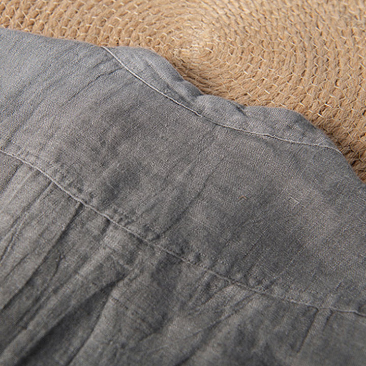 Camicia a maniche corte con bottoni a tinta unita Buddha Stones in cotone e lino per uomo - image 4