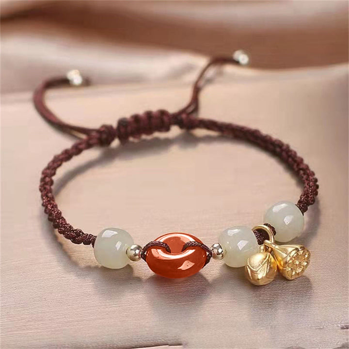 Bracciale intrecciato di guarigione Buddha Stones, agata rossa, fibbia della pace, giada e loto