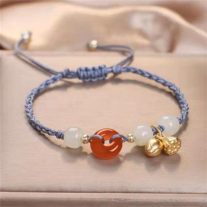 Bracciale intrecciato di guarigione Buddha Stones, agata rossa, fibbia della pace, giada e loto