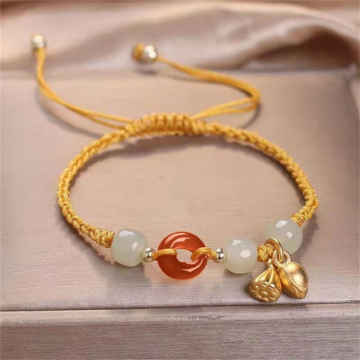 Bracciale intrecciato di guarigione Buddha Stones, agata rossa, fibbia della pace, giada e loto