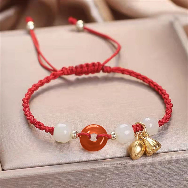 Bracciale intrecciato di guarigione Buddha Stones, agata rossa, fibbia della pace, giada e loto