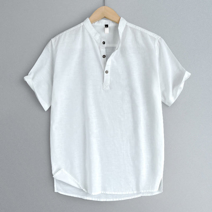 Camicia in lino a maniche corte con bottoni da uomo, tinta unita , Buddha Stones - image 19