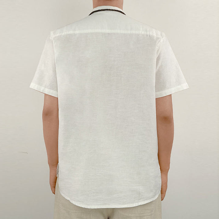 Camicia in lino a maniche corte con bottoni da uomo, tinta unita , Buddha Stones - image 17