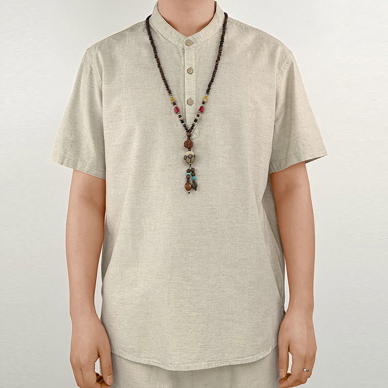 Camicia in lino a maniche corte con bottoni da uomo, tinta unita , Buddha Stones - Biancheria - US/UK/AU44, EU54 (4XL) - image 8