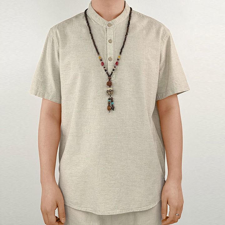 Camicia in lino a maniche corte con bottoni da uomo, tinta unita , Buddha Stones - Biancheria - US/UK/AU44, EU54 (4XL) - image 8