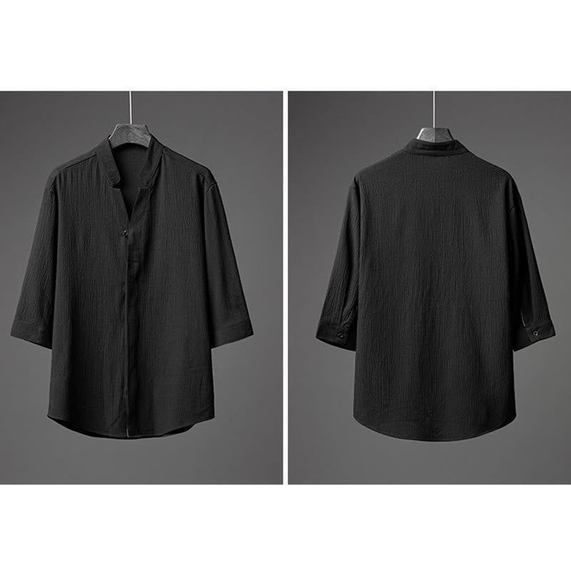 Set da uomo Buddha Stones 2 pezzi tinta unita con bottoni e pantaloni a mezza manica - image 13