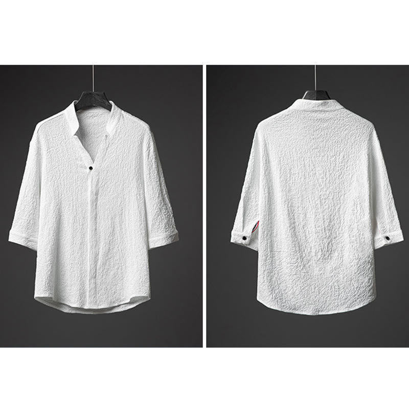 Set da uomo Buddha Stones 2 pezzi tinta unita con bottoni e pantaloni a mezza manica - image 8