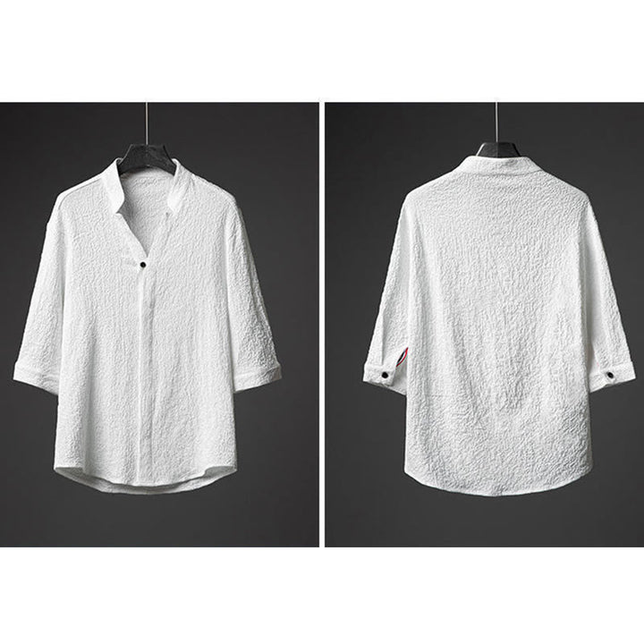 Set da uomo Buddha Stones 2 pezzi tinta unita con bottoni e pantaloni a mezza manica - image 8