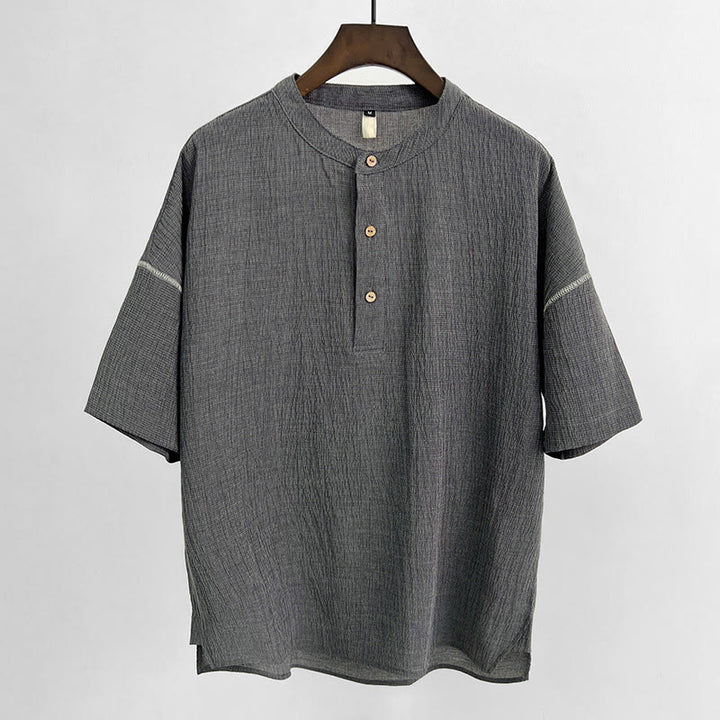 Camicia a maniche corte con bottoni Buddha Stones - Grigio scuro - 4XL(adatto per USUK/AU46; EU56) - image 1