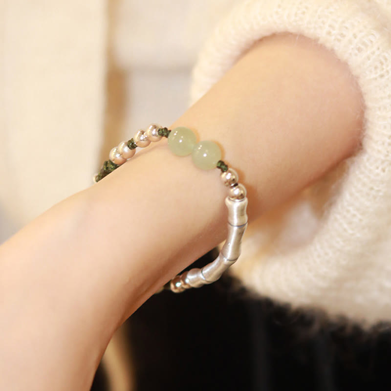 Bracciale Buddha Stones 925 Sterling Silver Jade naturale Fu Character Bamboo Abundance - image 8