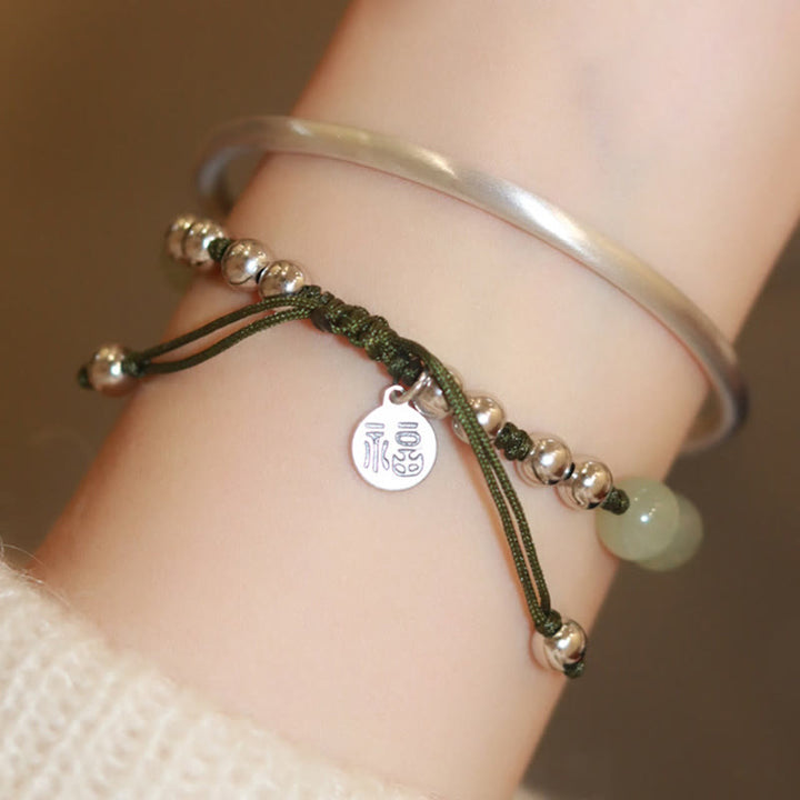 Bracciale Buddha Stones 925 Sterling Silver Jade naturale Fu Character Bamboo Abundance