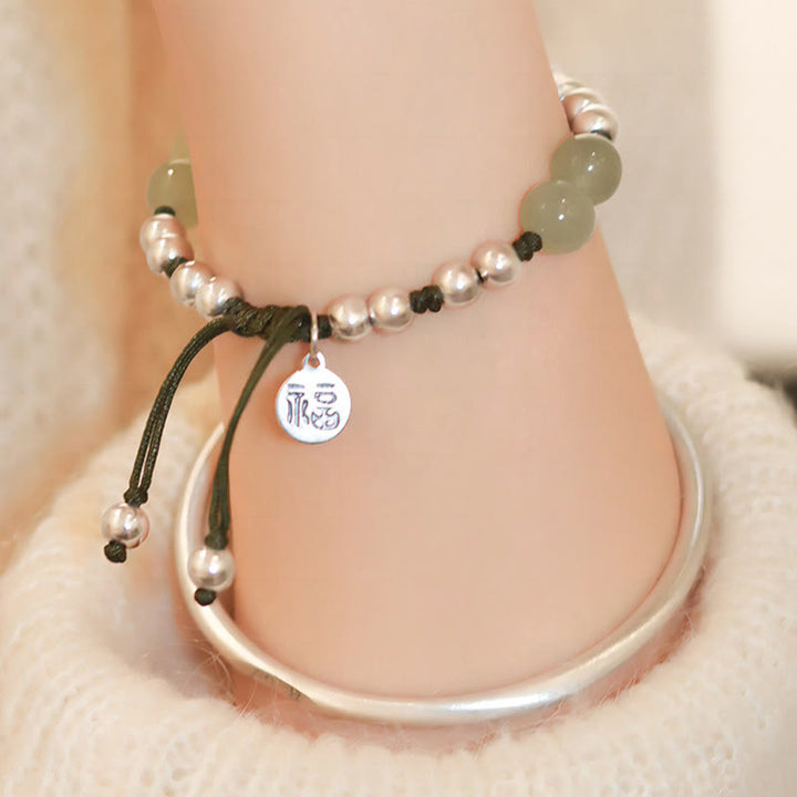 Bracciale Buddha Stones 925 Sterling Silver Jade naturale Fu Character Bamboo Abundance - image 4