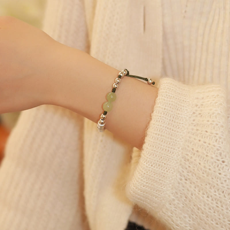 Bracciale Buddha Stones 925 Sterling Silver Jade naturale Fu Character Bamboo Abundance - image 9