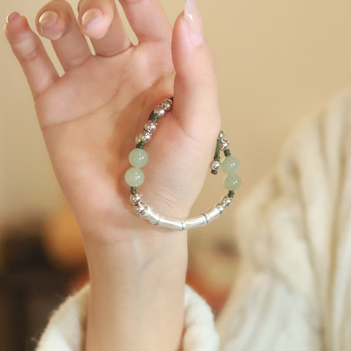 Bracciale Buddha Stones 925 Sterling Silver Jade naturale Fu Character Bamboo Abundance