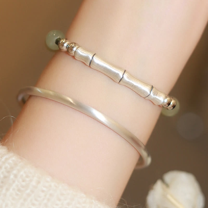 Bracciale Buddha Stones 925 Sterling Silver Jade naturale Fu Character Bamboo Abundance - image 11