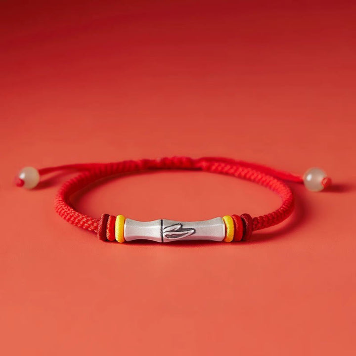 Bracciale Buddha Stones 999 Sterling Silver Red String Bamboo Enlightenment