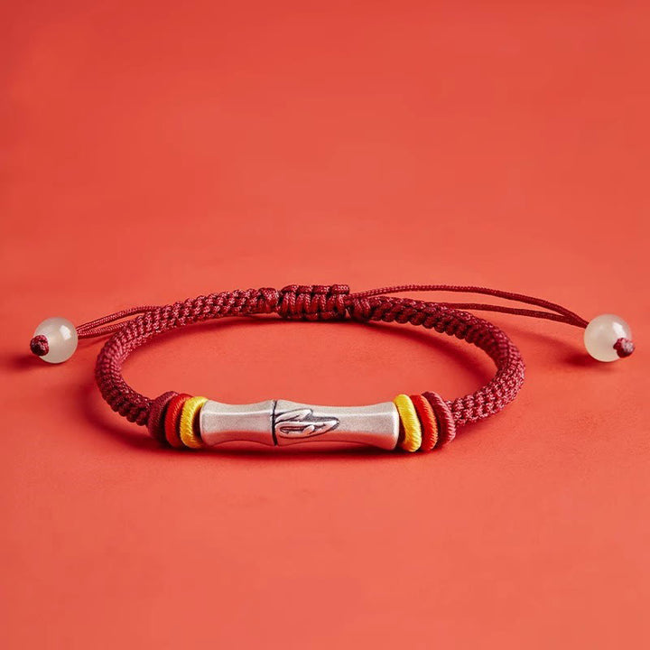 Bracciale Buddha Stones 999 Sterling Silver Red String Bamboo Enlightenment