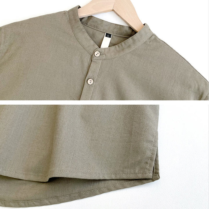 Camicia in lino a maniche corte con bottoni da uomo, tinta unita , Buddha Stones - image 5