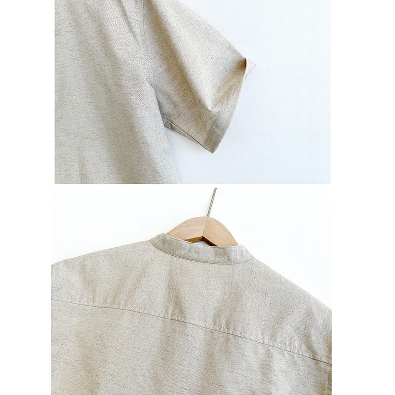 Camicia in lino a maniche corte con bottoni da uomo, tinta unita , Buddha Stones - image 13