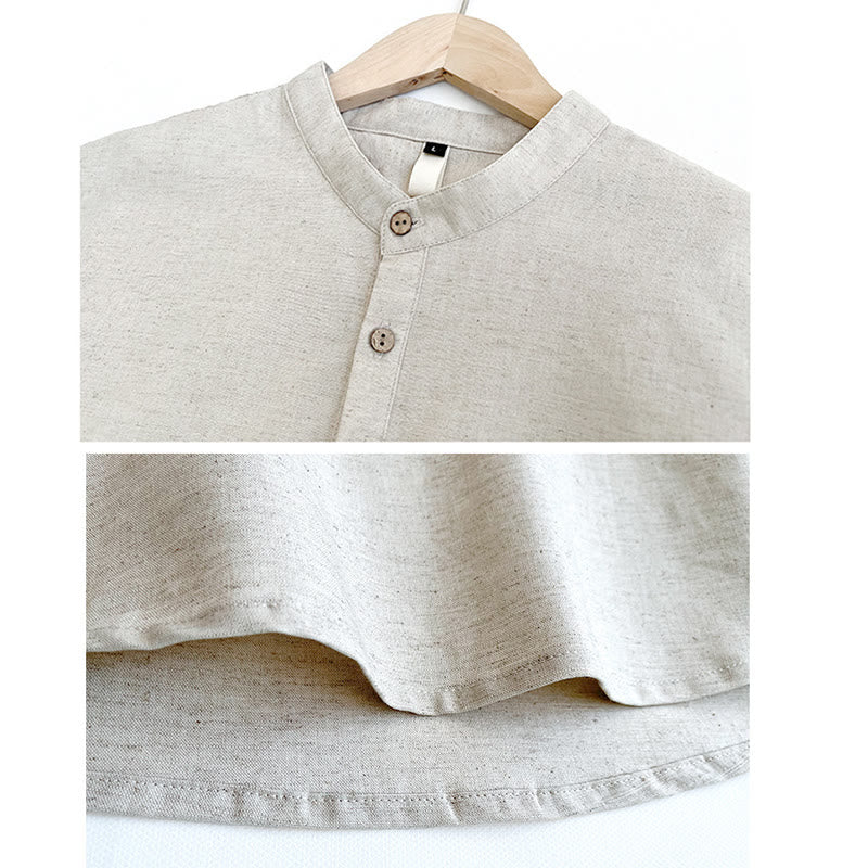 Camicia in lino a maniche corte con bottoni da uomo, tinta unita , Buddha Stones - image 12