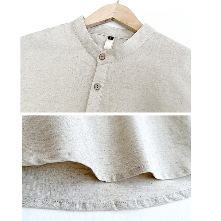 Camicia in lino a maniche corte con bottoni da uomo, tinta unita , Buddha Stones - image 12