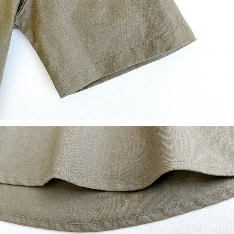 Camicia in lino a maniche corte con bottoni da uomo, tinta unita , Buddha Stones - image 6