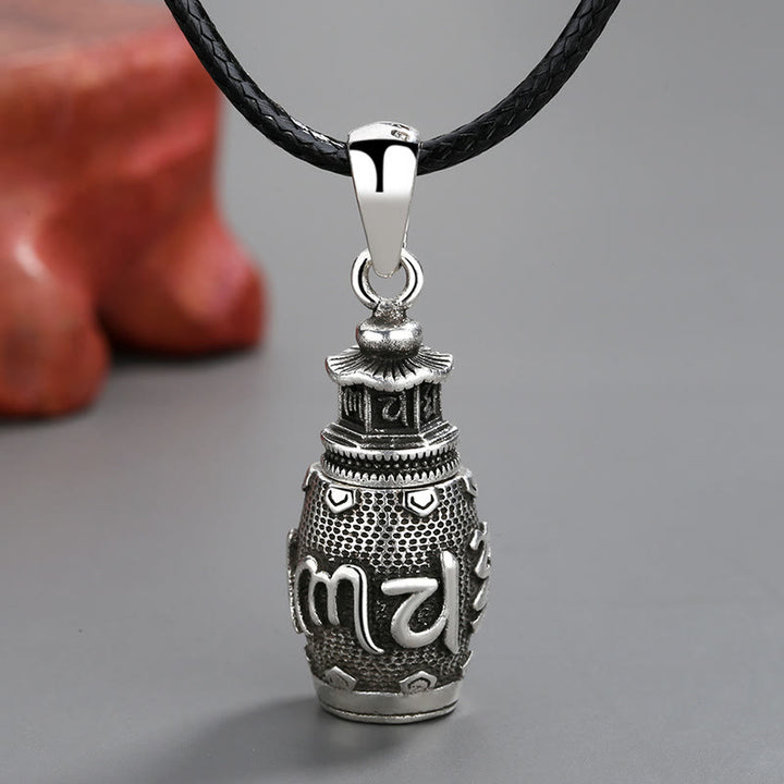 Collana con ciondolo in rame con Buddha Stones Om Mani Padme Hum e creatività - Collana con ciondolo "Sei parole vere" (con corda nera) - image 1