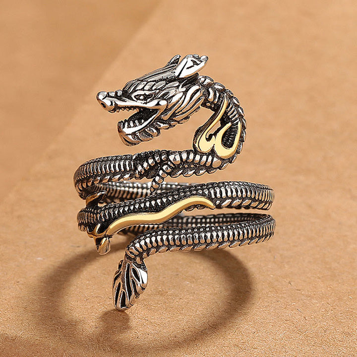 Anello di forza in rame con motivo drago vintage Buddha Stones