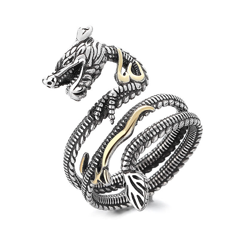 Anello di forza in rame con motivo drago vintage Buddha Stones
