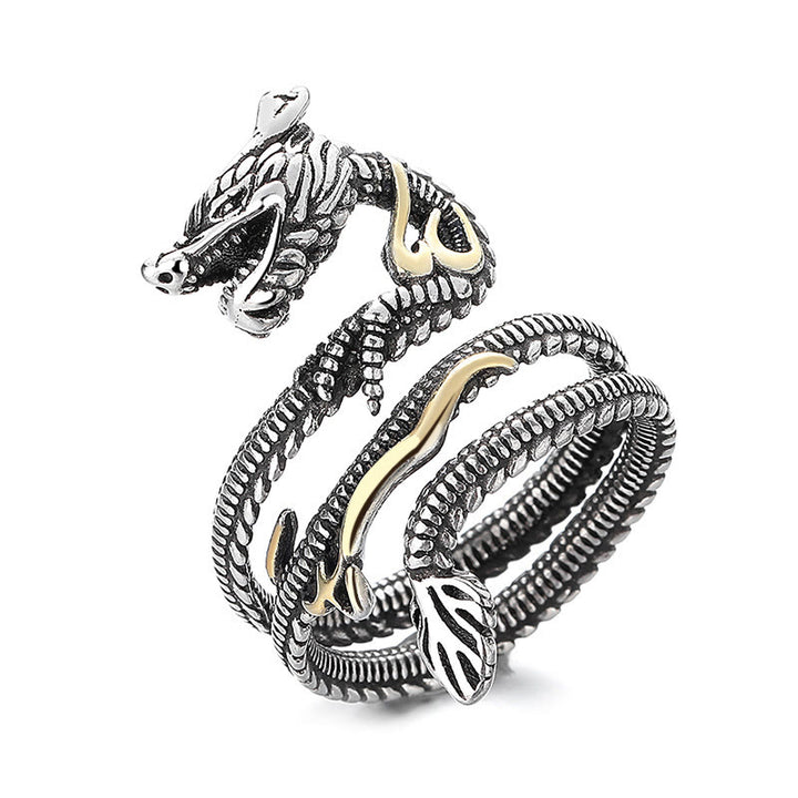 Anello di forza in rame con motivo drago vintage Buddha Stones