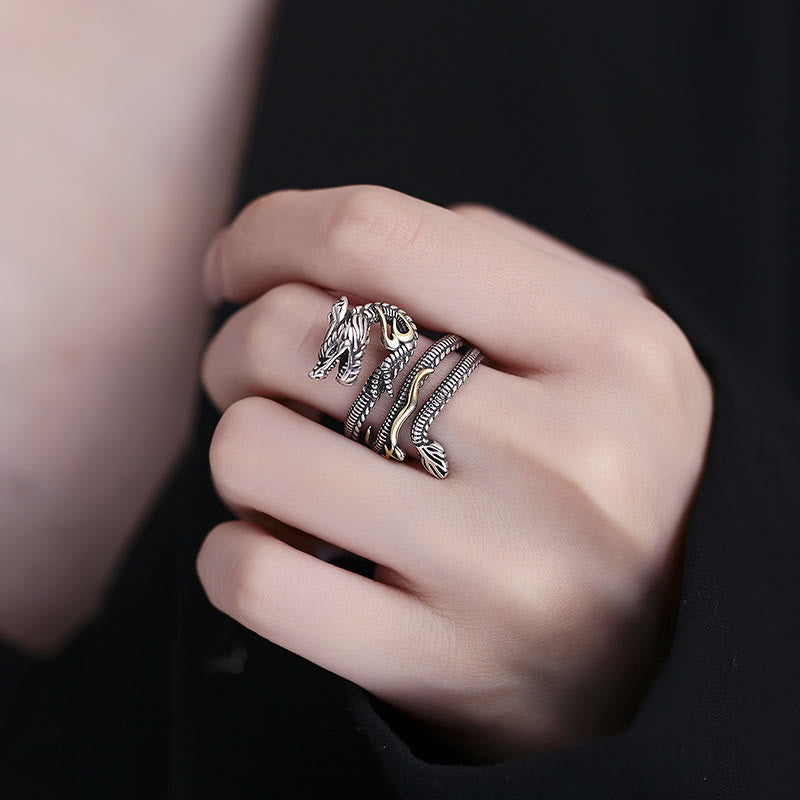 Anello di forza in rame con motivo drago vintage Buddha Stones
