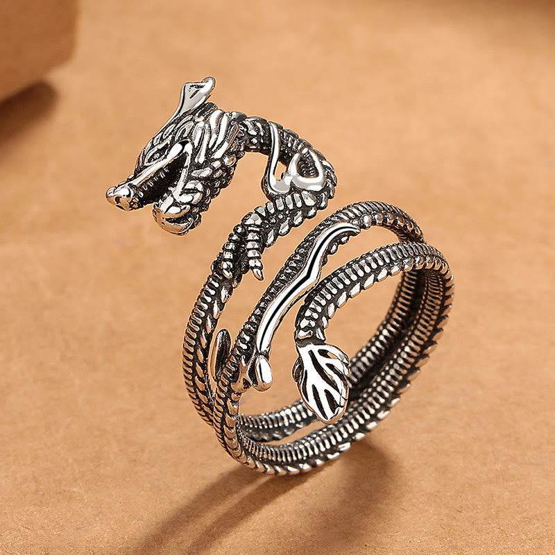 Anello di forza in rame con motivo drago vintage Buddha Stones